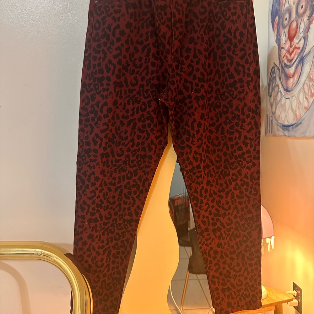 Burgundy Red Leopard Print Jeans